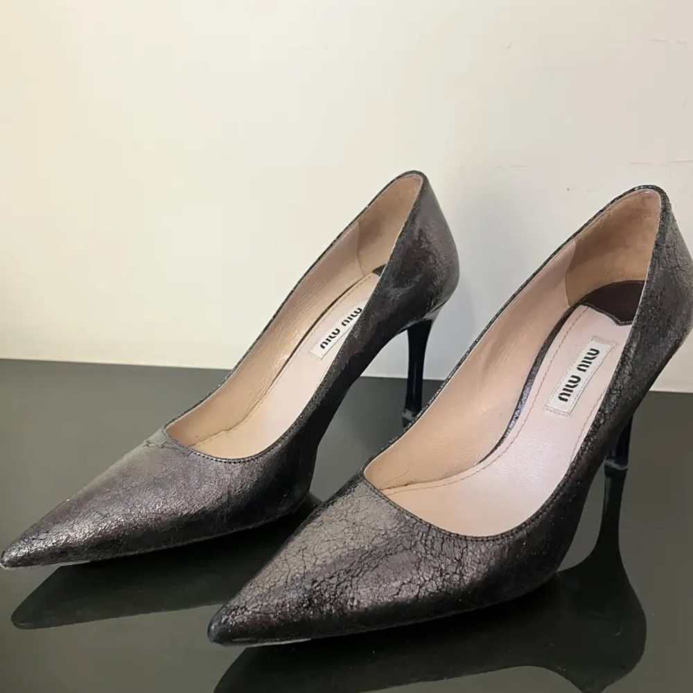 Miu Miu Stiletto Heels in Dark Silver metallic finish.  
Size 37.5✨
